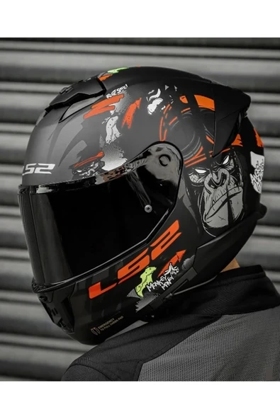 LS2 STREAM 2 ANGRY MONKEY MAT SIYAH-KIRMIZI KAPALI KASK(SIYAH SEFFAF CAM) - 4