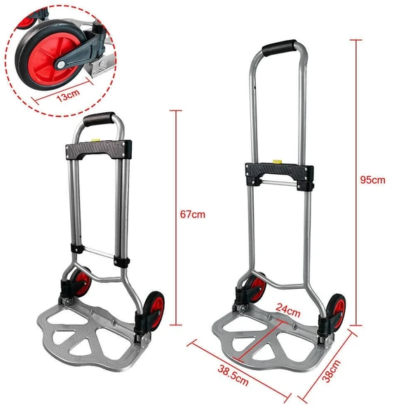 Attlas Eco Ta Katlanır Yük Paket Taşıma Arabası 60 Kg - A0602013 - Resim 3