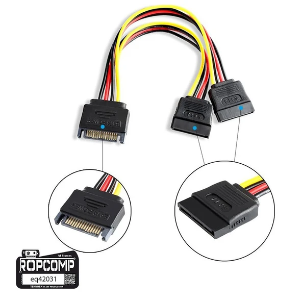 Ropcomp 15-Pin SATA 2x Dişi - Erkek (Y) Çoklayıcı Kablo - Resim 3