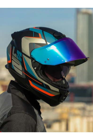 LS2 STREAM 2 ROAD MAT SIYAH-GRI-MAVI-KIRMIZI KASK - Resim 4