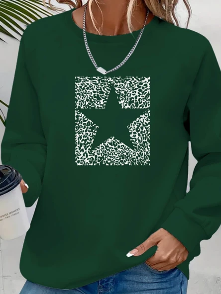 Kadın Uzun Kollu Bisiklet Yaka Desenli Viskon Iki Iplik Bluz - Resim 2