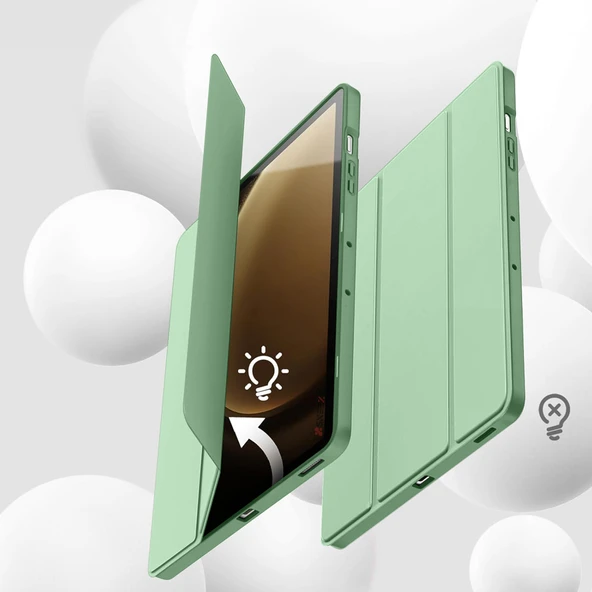 Samsung Galaxy Tab S10 Plus X820 12.4 İnç Kılıf Premium Silikon Kalem Bölmeli Smart Case  Yeşil - Resim 4