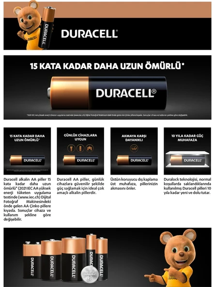 Duracell Alkalin AA Kalem Pil, 1,5 V LR6/MN1500, 10’lu paket - Resim 3
