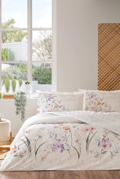 Özdilek White Lily Lila Çift Kişilik %100 Pamuk Nevresim Takımı