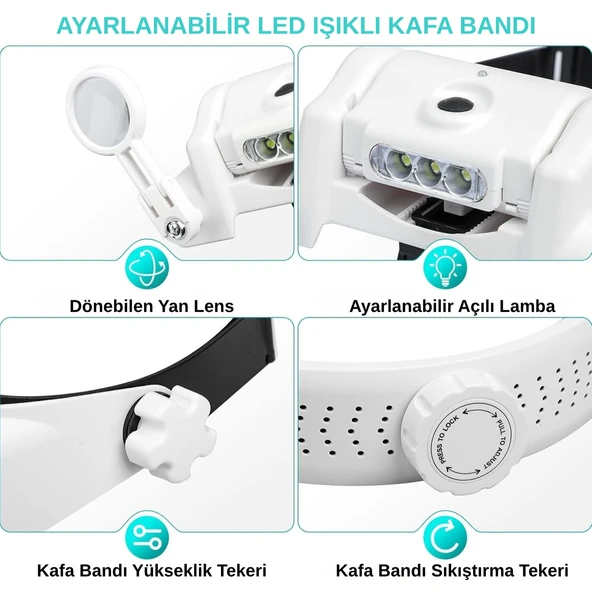 HyMark Kafa Bandı MG82000MC Büyüteç Gözlük LED Işıklı Şarjlı Pil Çoklu Değiştirilebilir Lens Ayarlanabilir - 3