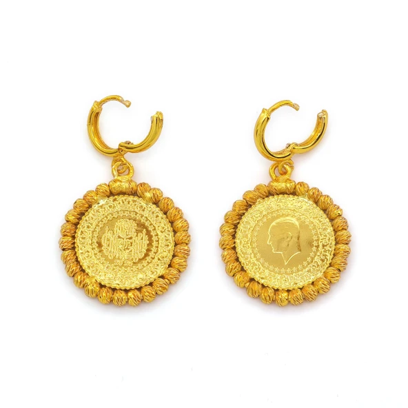 Altın Kaplama Dorikalı Çeyrekli Küpe UNK-823 ürün görseli