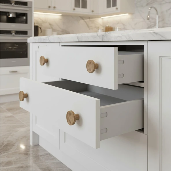 Bohem  Tek Vidalı İç Bükey Plastik Düğme Kulp Kubik Kayın Bej Renk Mobilya Dolap Çekmece Kulpu Kulbu - Resim 4