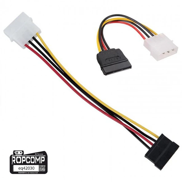Ropcomp 4-Pin Molex Erkek - 15-Pin SATA Güç Dönüştürücü Kablo (20 cm) - Resim 3