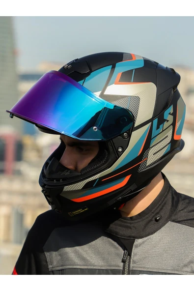 LS2 STREAM 2 ROAD MAT SIYAH-GRI-MAVI-KIRMIZI KASK - Resim 2