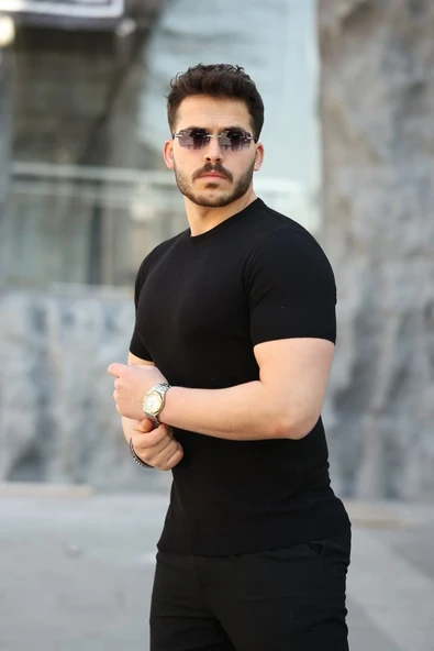 Erkek Viskon Kumaş Bisiklet Yaka Basic Tişört ürün görseli 1