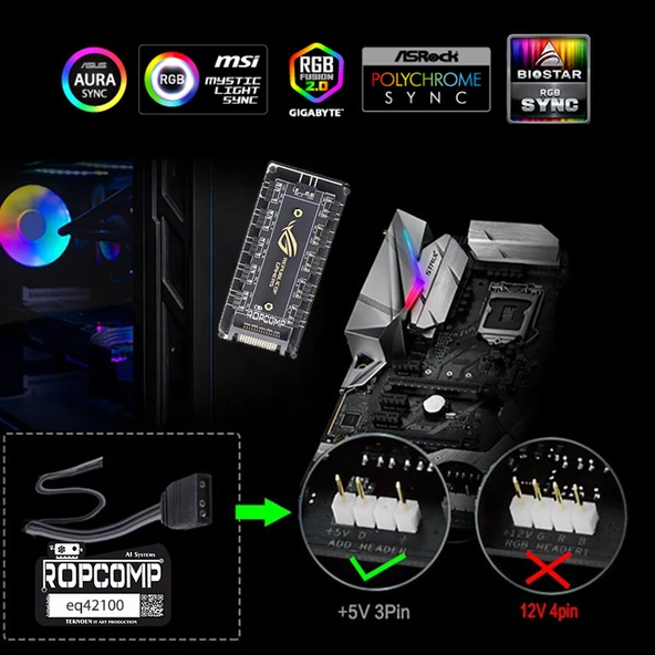 Ropcomp ARGB HUB 11 Port 5V 3-Pin ARGB ve Fan HUB - Resim 4