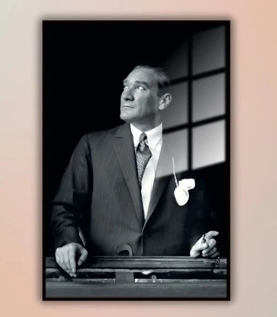 Atatürk Özel Tasarım Alp Cam Tablo - Ev Ofis Oda Dekoru - Resim 2