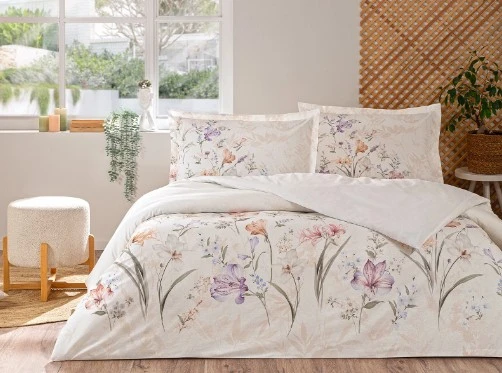 Özdilek White Lily Lila Çift Kişilik %100 Pamuk Nevresim Takımı - 2