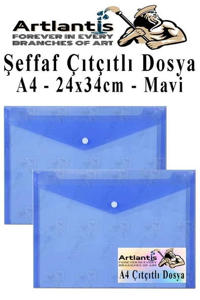 Mavi A4 Çıtçıtlı Dosya Şeffaf Renkli Zarf Dosya 2 Adet Çıt Çıtlı Dosya Su Geçirmez 100 Yaprak Kapasite