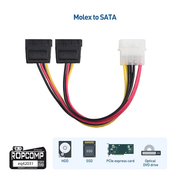 Ropcomp 4-Pin Molex Erkek - 15-Pin SATA Güç Dönüştürücü ve Çoklayıcı Kablo - Resim 5