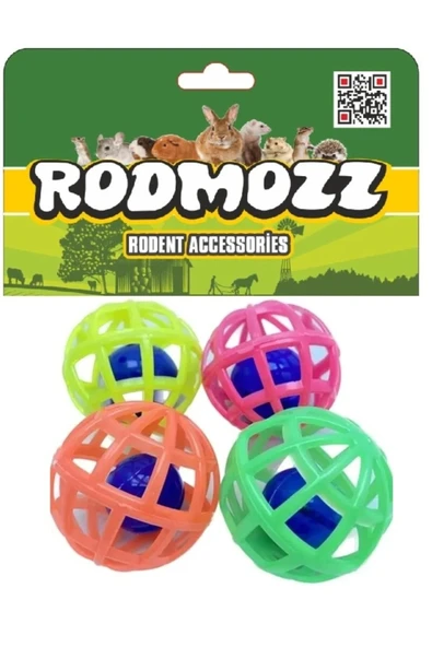RodMozz Kemirgenler İçin Plastik Zilli Oyun Topu 4 Adet ürün görseli