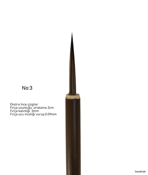 Tahrir Fırçası Kurt Kılı No:3-çini, seramik, tezhip, minyatür, brush, ekstra ince-1 Adet ürün görseli