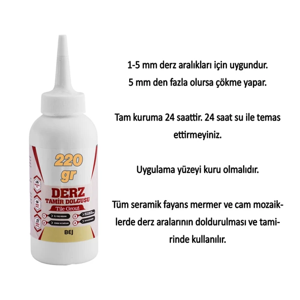 Hazır Derz Dolgu Fayans Seramik Mermer Yer Duvar için Tamir Derz Yenileme Dolgusu 220 Gr Bej Renk - Resim 4