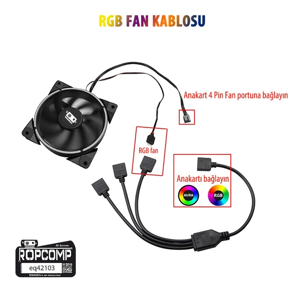 Ropcomp PC Kasa ve LED Aydınlatma için 3 Çıkışlı 4-Pin RGB Splitter - Resim 4