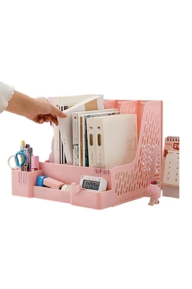 Ops MG 124 Pastel Mor 4 Bölmeli Modüler Tasarım Organizer Kalemlikli Magazinlik Klasör Arşiv Kutusu Demonte - Resim 3