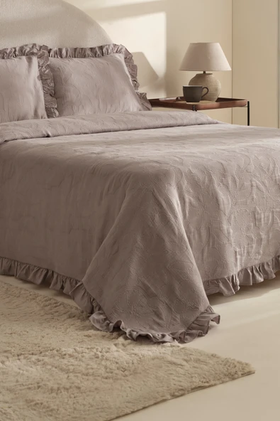 Lavinya %100 Pamuk Çift Kişilik Yatak Örtüsü Takımı Gri - Resim 8