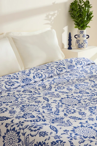 Sven %100 Pamuk Çift Kişilik Tek Pike Mavi - Resim 4