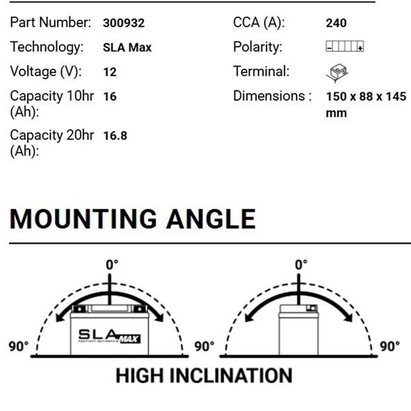 BS Battery BGZ16HL SLA MAX Motosiklet Aküsü 300932 - Resim 3