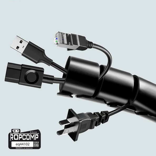 Ropcomp Spiral Kablo Kanalı Kablo Düzenleyici Toplayıcı Tutucu 1.5M 28mm (Siyah) - Resim 5