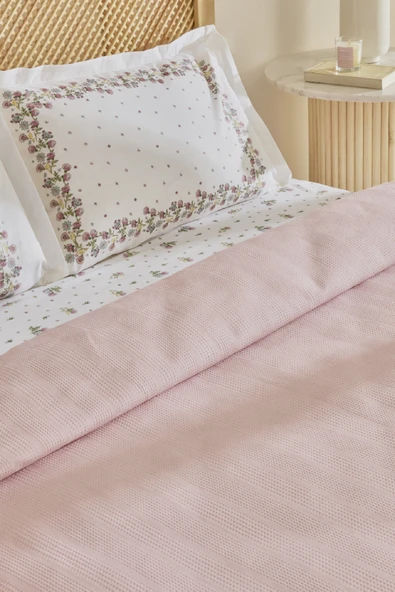 Roshell %100 Pamuk Tek Kişilik Pike Takımı Pudra - Resim 5