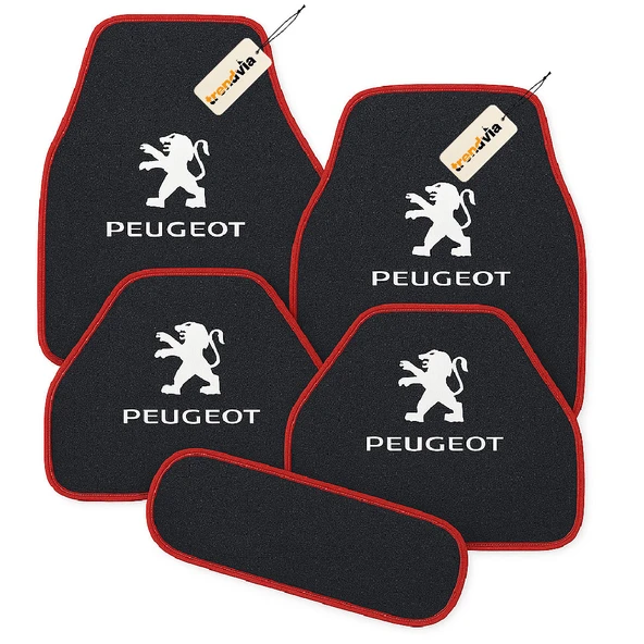 Antrasit Kırmızı Renk Peugeot Araçlar İçin 5 Parça Halı Oto Paspas  Kaymaz ve Dayanıklı Zemin Koruma Seti