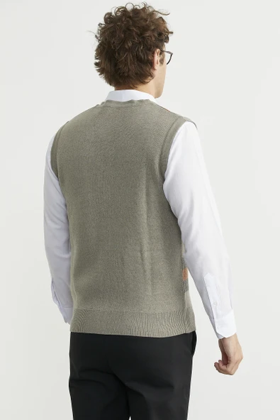 Düğmeli Yünlü Kalın Triko Yelek - Vizon - Resim 6