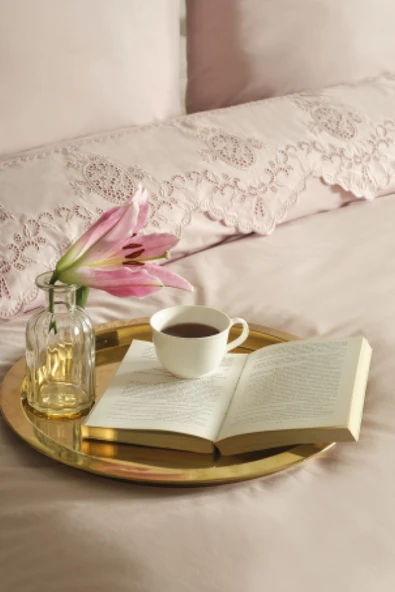 Chole Brodeli %100 Pamuk Çift Kişilik Nevresim Takımı Pudra ürün görseli