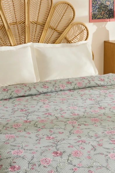 Nymira %100 Pamuk Çift Kişilik Tek Pike Mint - Resim 7