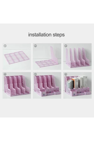 Ops MG 124 Pastel Mor 4 Bölmeli Modüler Tasarım Organizer Kalemlikli Magazinlik Klasör Arşiv Kutusu Demonte - Resim 2