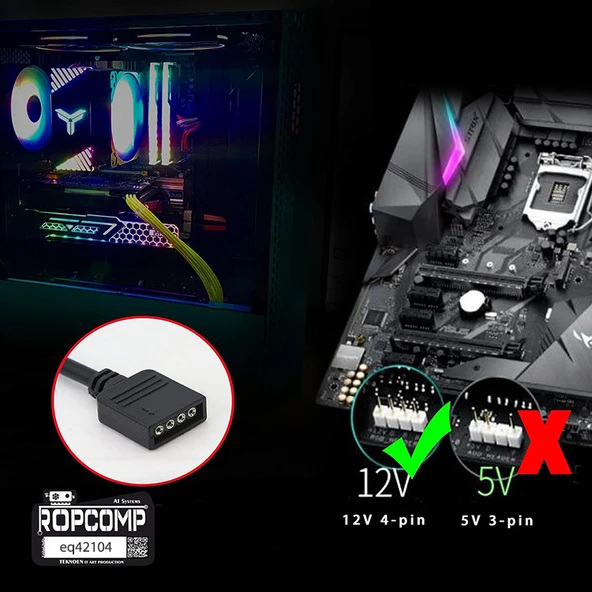 Ropcomp PC Kasa ve LED Aydınlatma için 4 Çıkışlı 4-Pin RGB Splitter - Resim 3