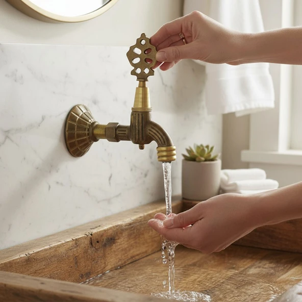 Osmanlı Motifli Musluk Bahçe Çeşme Şadırvan Balkon İçin Dekoratif Otantik Antik Musluk Pirinç Döküm - Resim 5