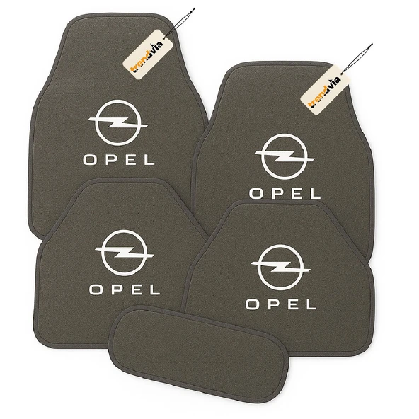 Gri Renk Opel Logolu Oto Halı Paspas Seti 5’li Kaymaz Tabanlı, Yıkanabilir, Dayanıklı Araç İçi Zemin Koruma Takımı