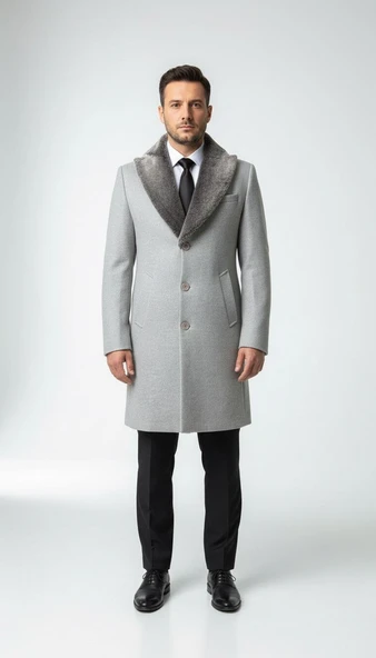 Plus Scorpion Erkek Uzun Kaşe Kaban – Çıkartılabilir Kürk Yaka, Astarlı ve Cepli Slim Fit Mont (Bej, Gri, Siyah, Taba) - 9