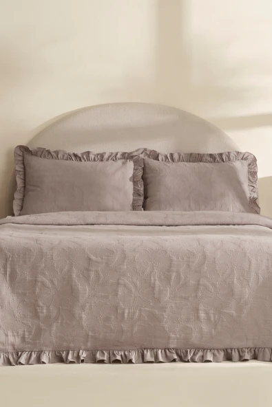 Lavinya %100 Pamuk Çift Kişilik Yatak Örtüsü Takımı Gri - Resim 7