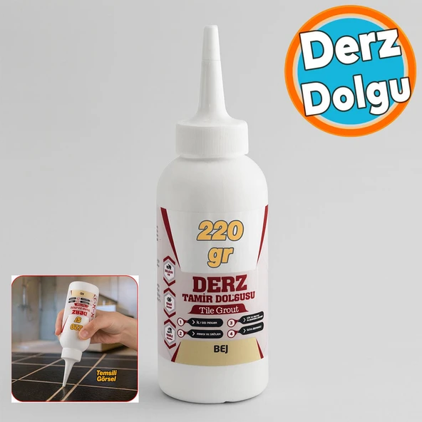 Hazır Derz Dolgu Fayans Seramik Mermer Yer Duvar için Tamir Derz Yenileme Dolgusu 220 Gr Bej Renk ürün görseli
