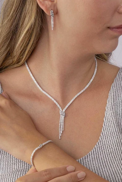 Gümüş Pazarım Su Yolu Kemerli 925 Ayar Gümüş Düğün Set - Resim 2