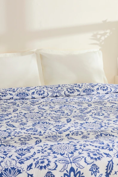 Sven %100 Pamuk Çift Kişilik Tek Pike Mavi - Resim 2