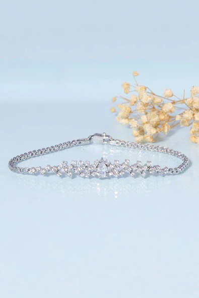 Gümüş Pazarım Pırlanta Montür 4 Tırnaklı Su Yolu 925 Ayar Gümüş Bileklik - 4