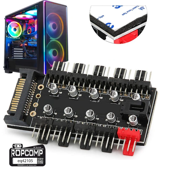 Ropcomp 10 Port Fan Power Hub SATA Güçlü PWM Switch Çoklayıcı - Resim 2