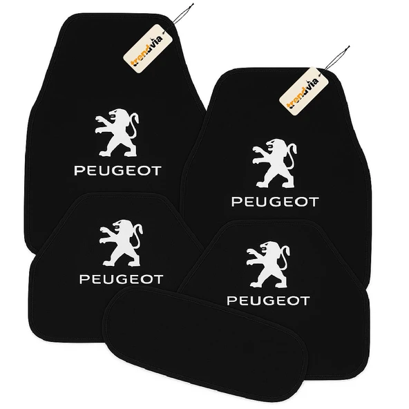 Siyah Renk Peugeot Araçlar İçin 5 Parça Halı Oto Paspas Kaymaz ve Dayanıklı Zemin Koruma Seti