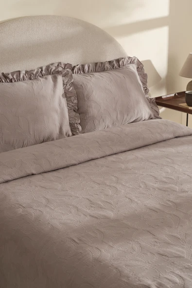 Lavinya %100 Pamuk Çift Kişilik Yatak Örtüsü Takımı Gri - Resim 2