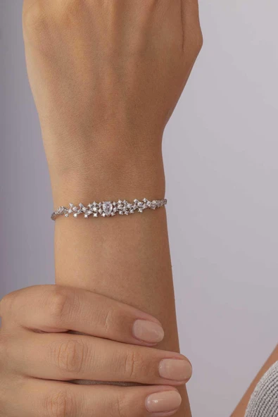 Gümüş Pazarım Pırlanta Montür 4 Tırnaklı Su Yolu 925 Ayar Gümüş Bileklik - 2