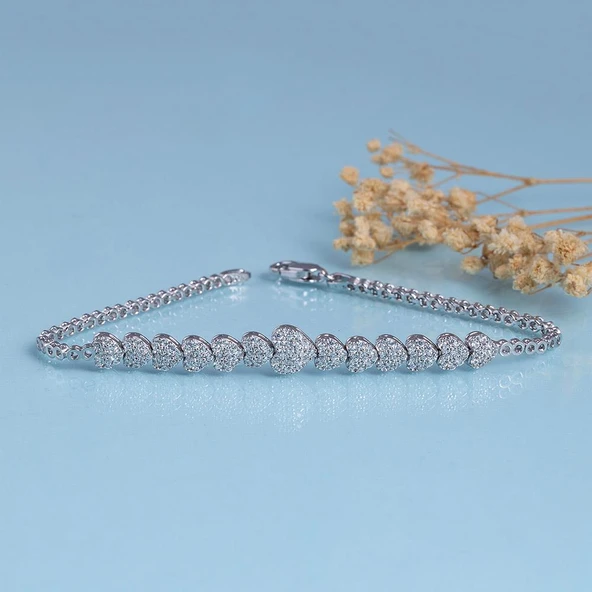 Gümüş Pazarım Kalp Süzmesi 925 Ayar Gümüş Rodyum Kaplama Su Yolu Bileklik ürün görseli 1