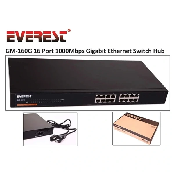 Everest Gm-160g 16 Port 10/100/1000mbps 19 Rock Uyumlu Gigabit Ethernet Switch Hub