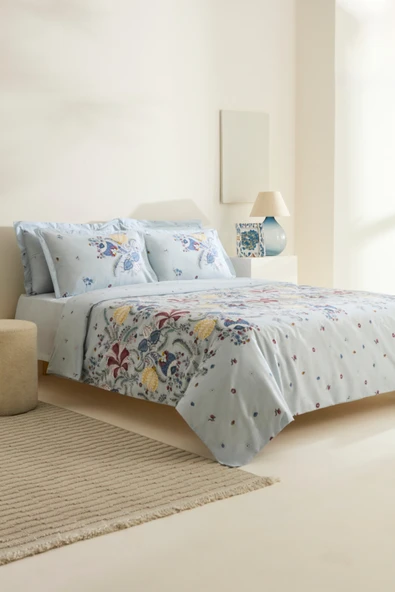 Seliya %100 Pamuk Tek Kişilik Nevresim Takımı Mavi - Resim 7